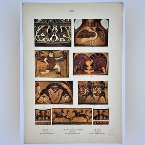 Circa 1925 Original Vintage Colored Lithograph Print, Greece, 10.75” x 15”